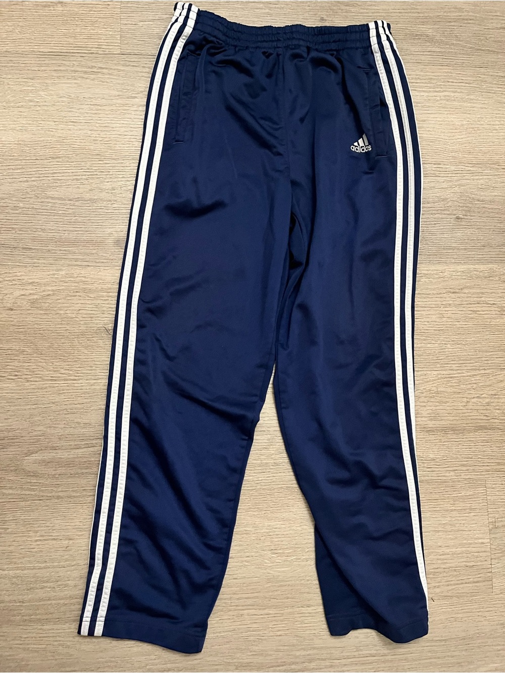 Vintage 90s adidas Navy Blue Track Pants with White Three Stripes Break Away